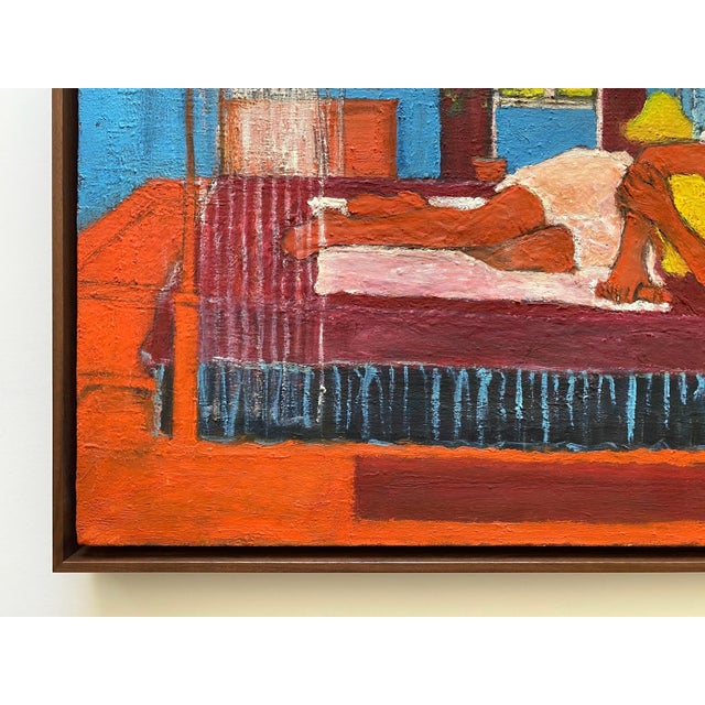 Matisse Style Vintage Mid Century Modernist " Bedroom, Afternoon Napping " Framed Original Post-Impressionist Impasto Oil Painting on Linen For Sale - Image 9 of 18
