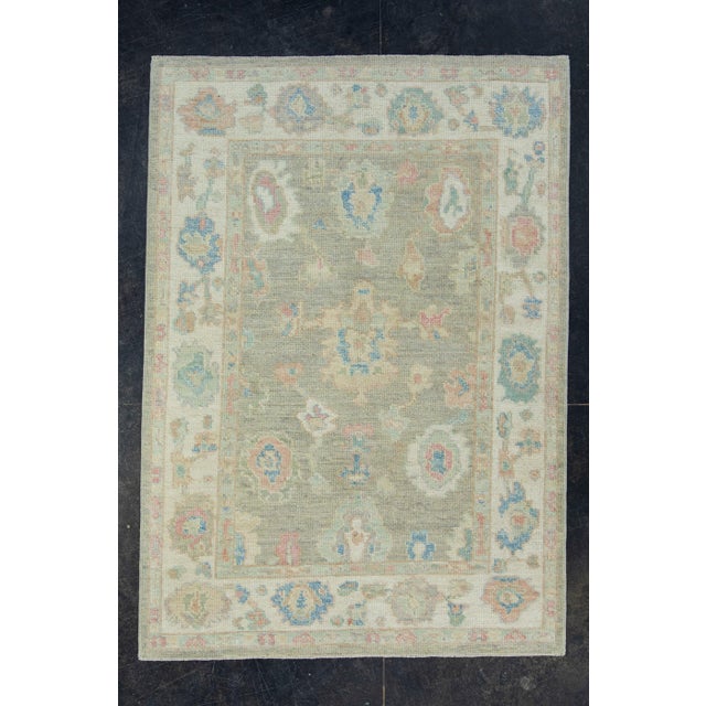 Gray & Blue Turkish Oushak Rug 4' x 5'8" For Sale - Image 9 of 9