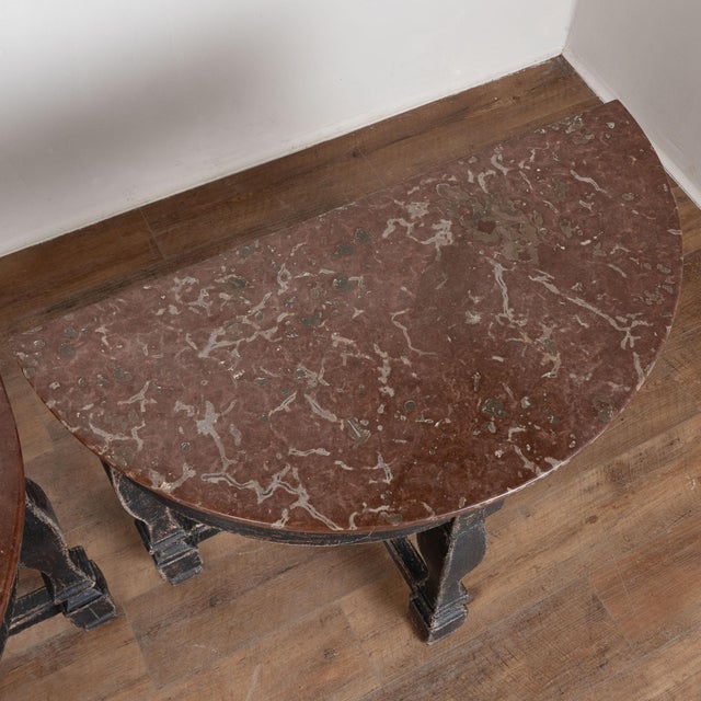 Pair Early 19th Century Swedish Baroque Stone Top Demilune Console Tables For Sale - Image 4 of 14
