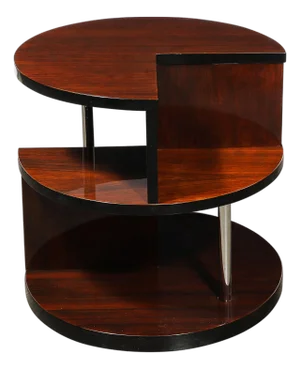 Art Deco Machine Age 3-Tier Walnut Occasional Table With Chrome Rod Supports