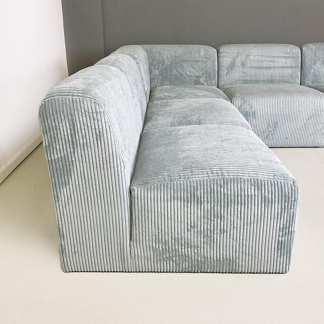 Modern Italian Grey-Blue Velvet Five Module Sofa, 1970s For Sale - Image 9 of 16