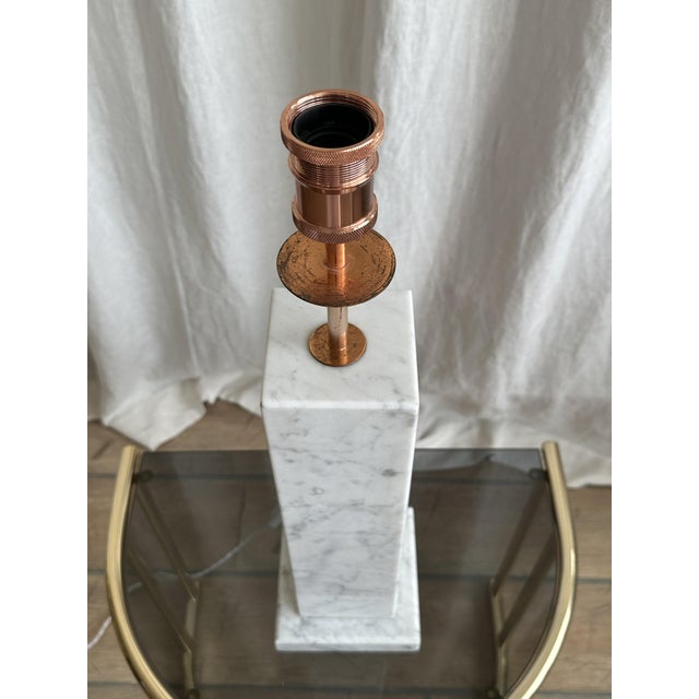 Large Marble and Copper Table Lamps with Velvet Shade, 1980s, Set of 2 For Sale - Image 12 of 18