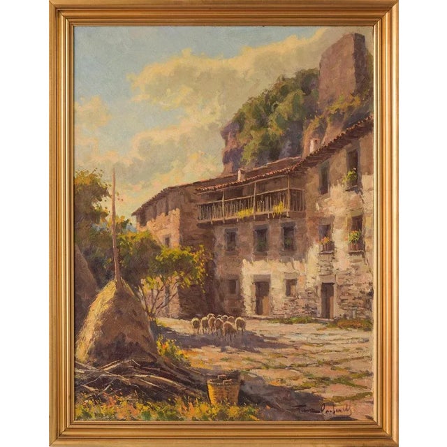 Francesc Carbonell Massabe, Farmyard with Sheep, 20th-Century, Oil on Canvas, Framed For Sale - Image 11 of 11