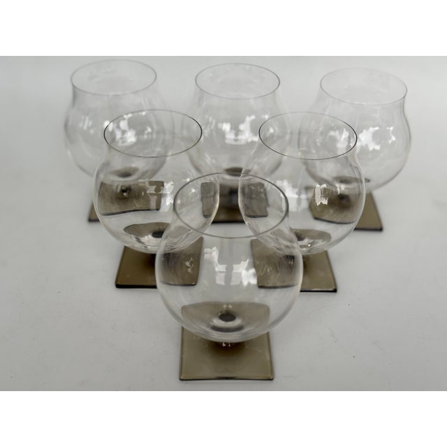Rosenthal Berlin Smoke Foot Cognac Glass with Square Base by Georg Jensen for Rosenthal Studio Line, 1960s, Set of 6 For Sale - Image 4 of 7