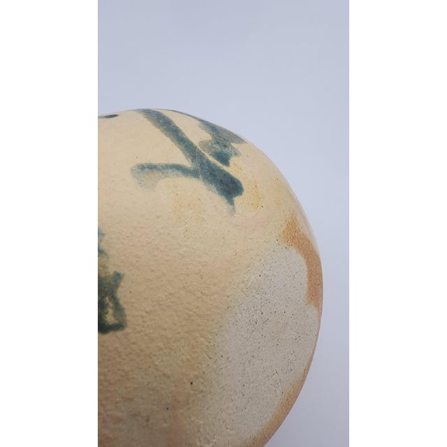 Contemporary Mid 20th Century Handcrafted Organic Ceramic Weed Pot with Teal and Iron Drip Glaze For Sale - Image 3 of 12
