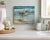 A charming original oil painting depicting a sandpiper wading along the surf line. Executed with expressive palette-knife...