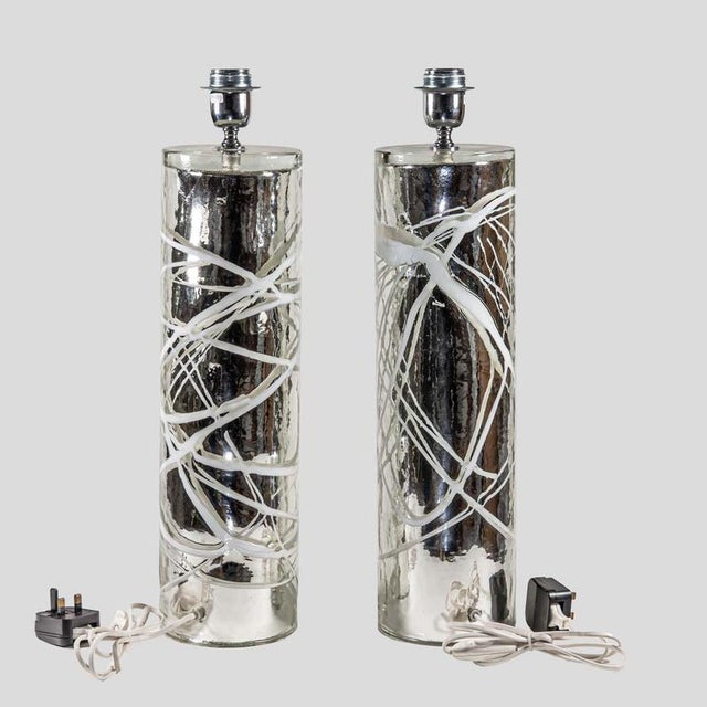 Silver Mirrored Murano Glass Table Lamps, 2000s, Set of 2 For Sale - Image 3 of 8