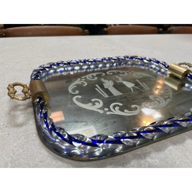 Vintage Italian Decorative Murano and Mirror Tray 1950 For Sale - Image 4 of 7