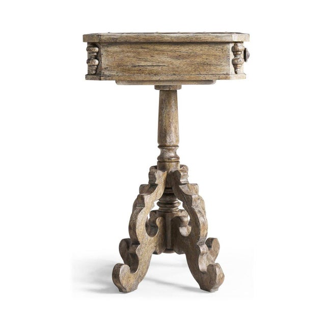 Rustic Oak French Country Pedestal Side Table For Sale - Image 4 of 9