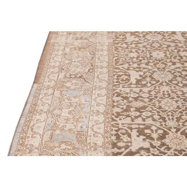 Textile Antique Malayer Handmade Brown and Beige Floral Wool Rug For Sale - Image 7 of 11