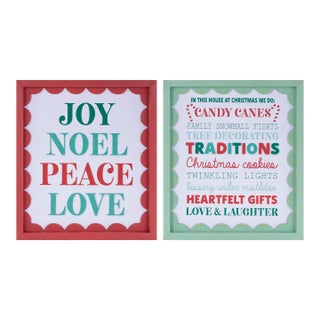 Framed Christmas Sentiment Wall Art (Set of 2) For Sale