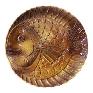 Vintage Sarrequemines Ceramic Plate, French Atelier D'Art, Fish Motif #1 For Sale