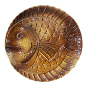 Vintage Sarrequemines Ceramic Plate, French Atelier D'Art, Fish Motif #1