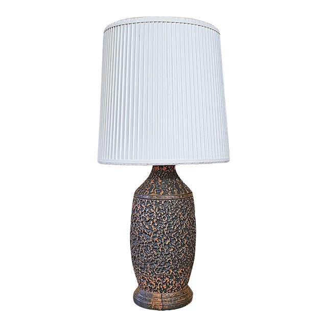 1970s Brutalist Pottery Table Lamp – Mediterranean Textured Ceramic, 29.5” For Sale