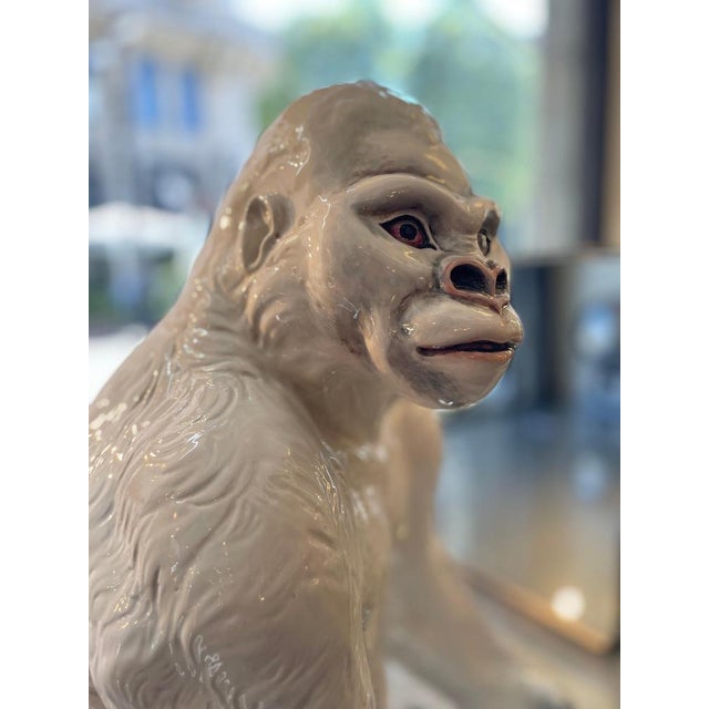 Seated Gorilla Sculpture in White Ceramic by Ronzan, 1950s For Sale - Image 9 of 18