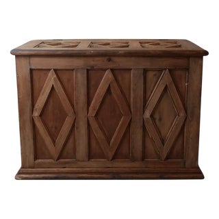 Antique 19th Century Pine Coffer with Diamond-Shaped Panels, 1870s For Sale