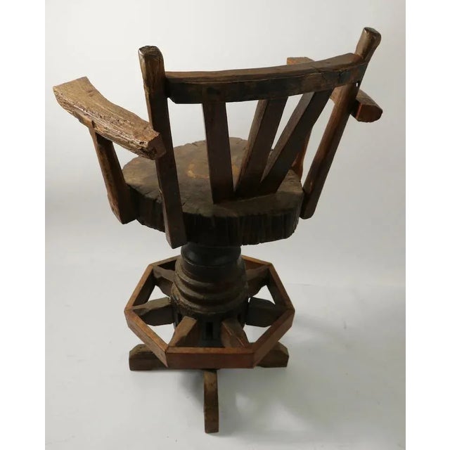 Rustic Wagon Wheel Adirondack Swivel Stools after Old Hickory - A Pair For Sale - Image 10 of 12