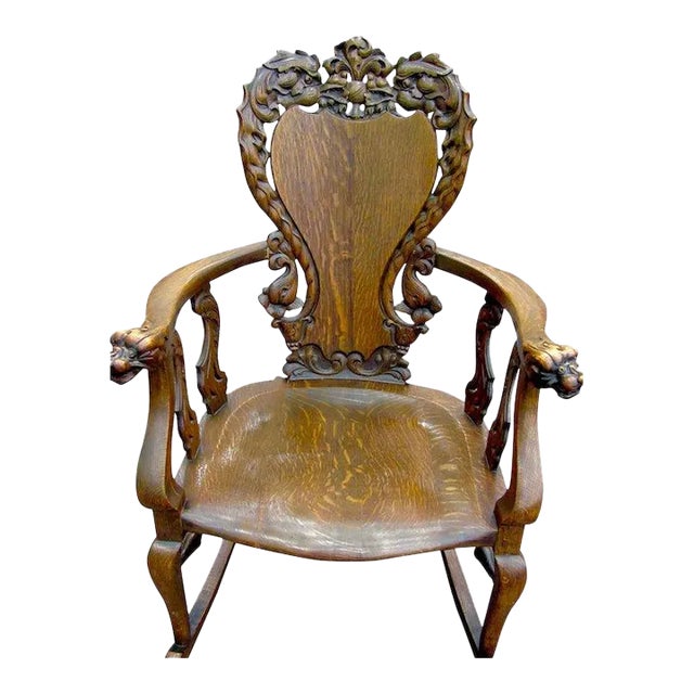 Oak Victorian Hand Carved Rocker For Sale