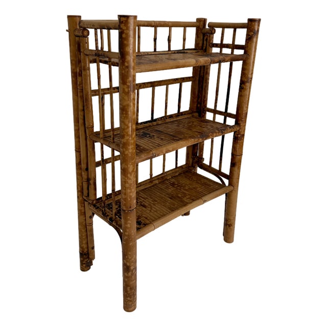 1970s Tortoiseshell Bamboo Folding Etegere For Sale