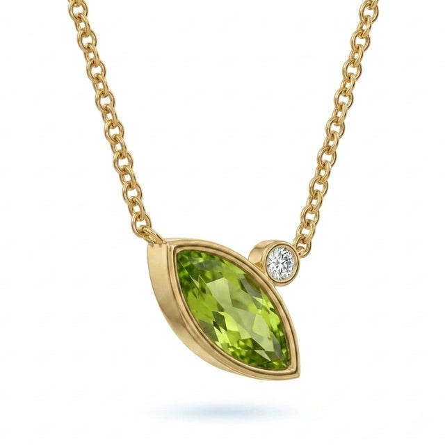 Contemporary Minimalist Marquise Peridot Necklace in 18k Gold Plated Sterling Silver | Dainty Handmade Necklace For Sale - Image 3 of 3