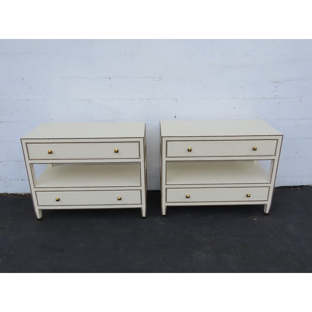 Bernhardt Hollywood Regency Bonded Leather Large Nightstands Chests a Pair 6660 For Sale In Miami - Image 6 of 18