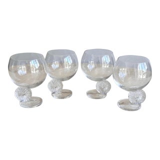 Crystal Flower Stemmed Wine Glasses - Set of 4 For Sale