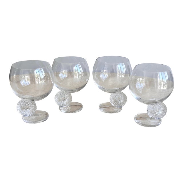 Crystal Flower Stemmed Wine Glasses - Set of 4 For Sale