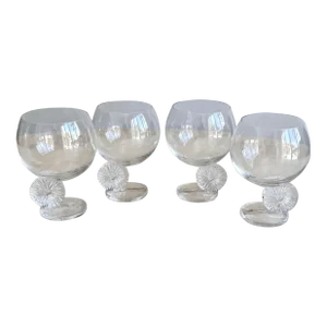 Crystal Flower Stemmed Wine Glasses - Set of 4