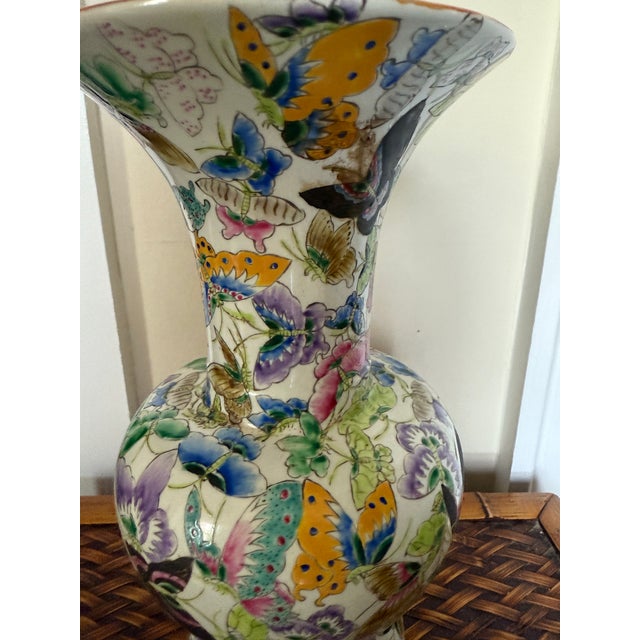 Asian Early 20th Century Asian Butterfly Porcelain Vase/Urn For Sale - Image 3 of 8