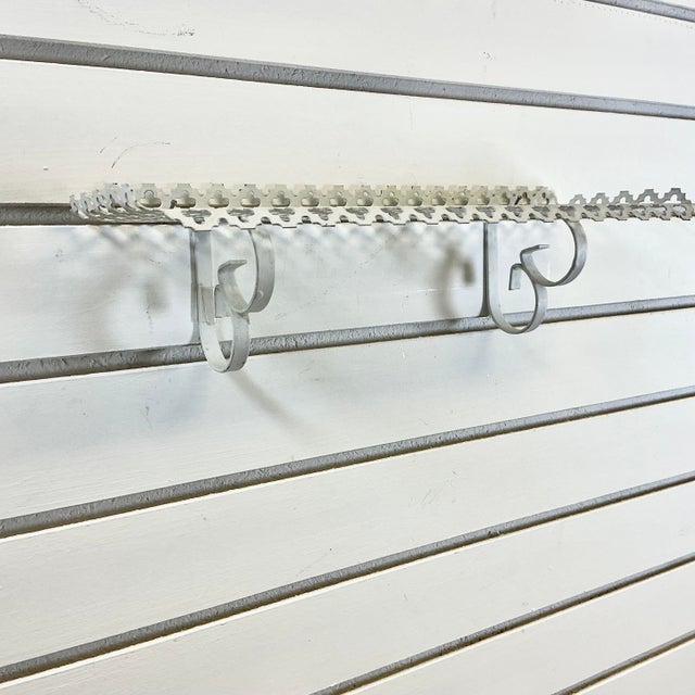 White 1960s Mid-Century Boho Chic Pierced Metal Wall Mounted Shelf, White. For Sale - Image 8 of 15