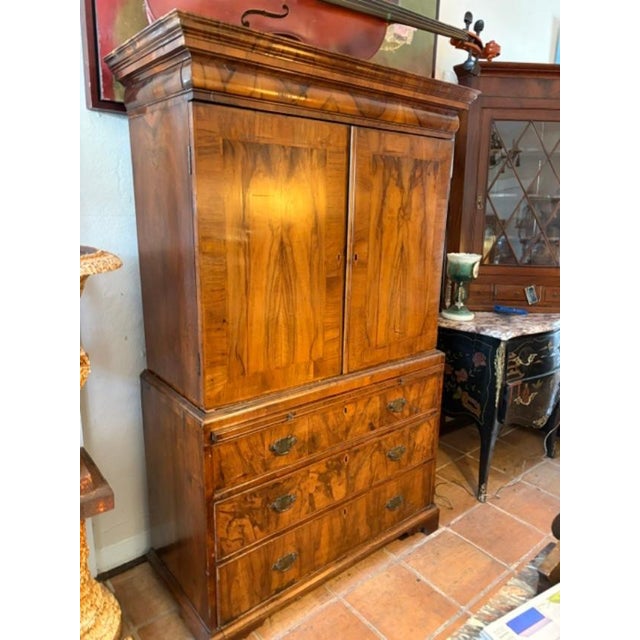 Antique English Gentlemans Chest on Chest, Burl Walnut, 1820s Secret Drawer For Sale - Image 11 of 13