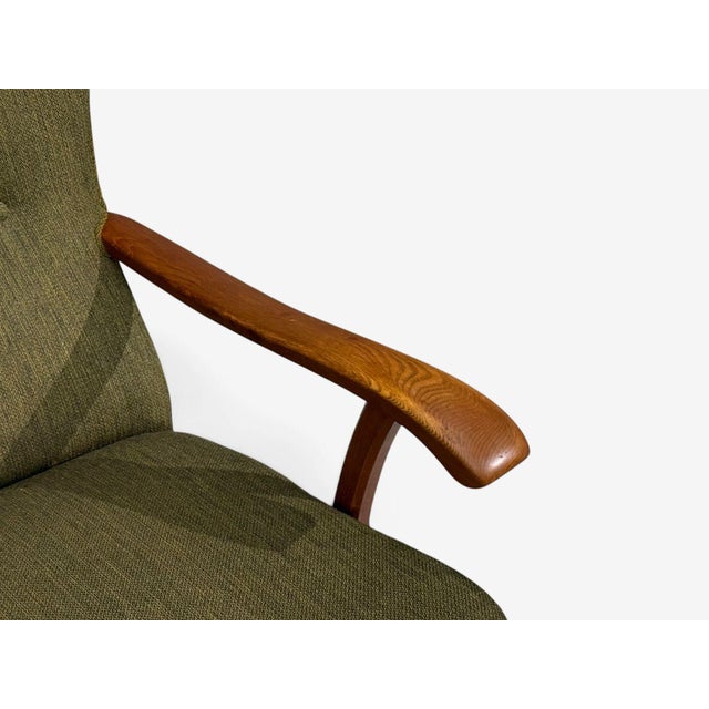 Wood Danish Modern, Highback Lounge Chair, Elm, Wool, Denmark, 1950s For Sale - Image 7 of 12