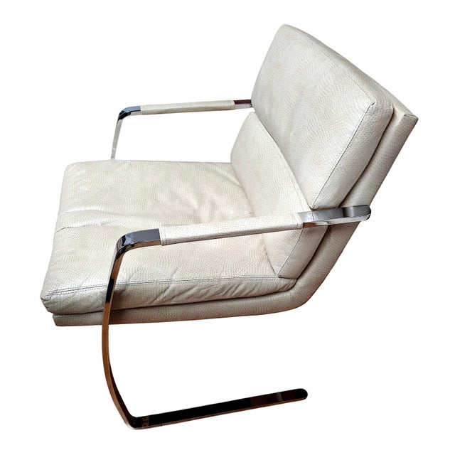 Mid 20th Century Pair of Mid-Century Modern Leather and Flat-Bar Chrome Lounge Chairs For Sale - Image 5 of 8