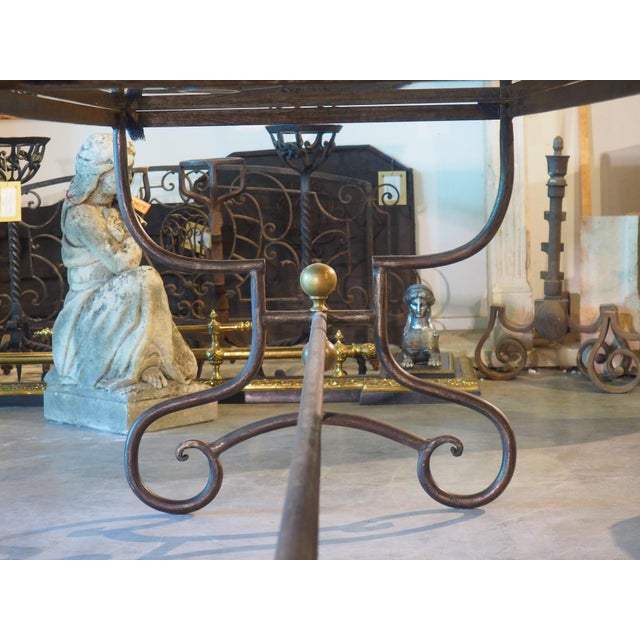 A French 1970s Wrought Iron and Brass Dining Table With Smoked Glass Top For Sale In Dallas - Image 6 of 18