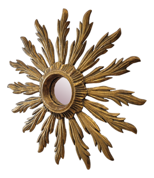 French Sun Mirror with Convex Glass in Gilded Wood