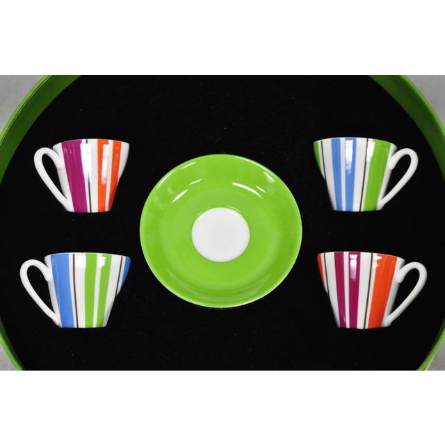 Late 20th Century Kate Spade Lenox Collins Stripe Demitasse Espresso Cup & Saucer Nib - Set of 4 For Sale - Image 10 of 18