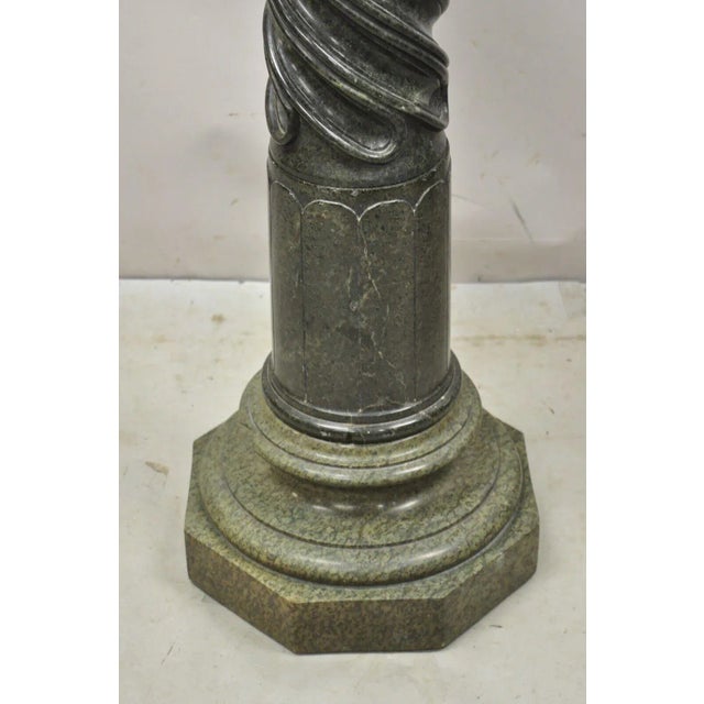 Early 20th Century Antique Italian Classical Style Green Marble Spiral Carved Round Pedestal Plant Stand For Sale - Image 5 of 12