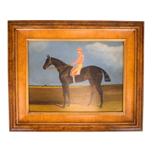 Salmon Pink Silks Jockey Astride Racehorse