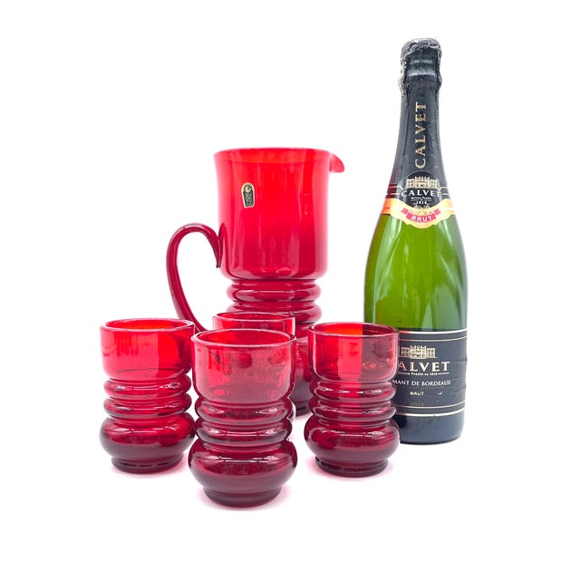 Red Glass Juice Service from Sudety Glassworks, 1970s For Sale - Image 4 of 17