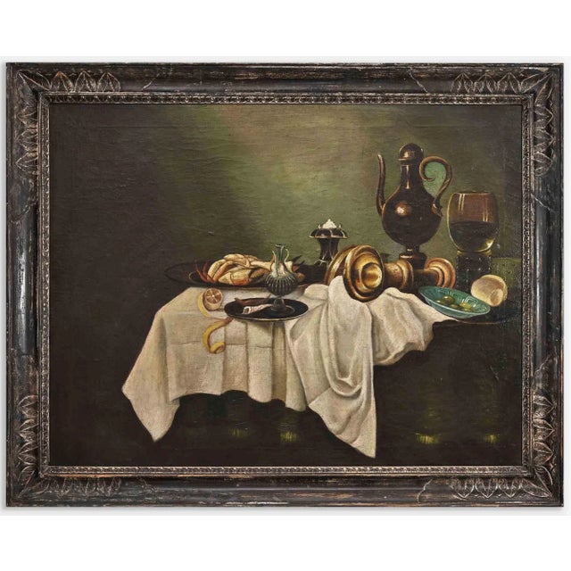 Still Life on a Table is an original oil painting on canvas realized in the 20th Century. Good conditions (the painting...
