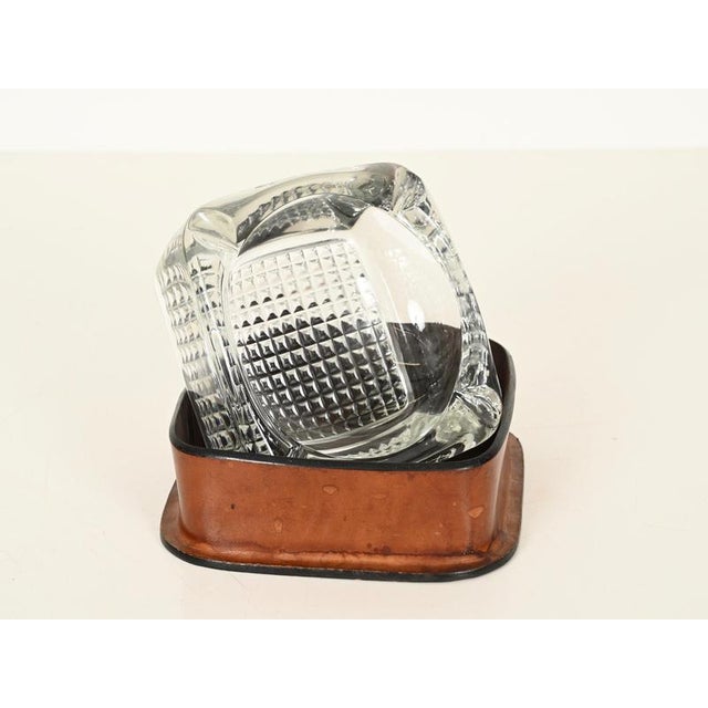 French Leather and Cut Crystal Ashtray attributed to Jacques Adnet, 1960s For Sale - Image 17 of 18