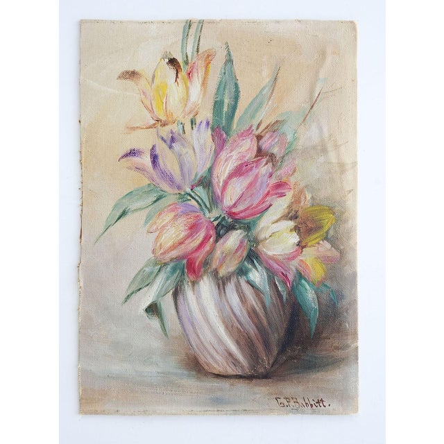Art Nouveau Early 20th Century Still Life With Tulips Painting For Sale - Image 3 of 3