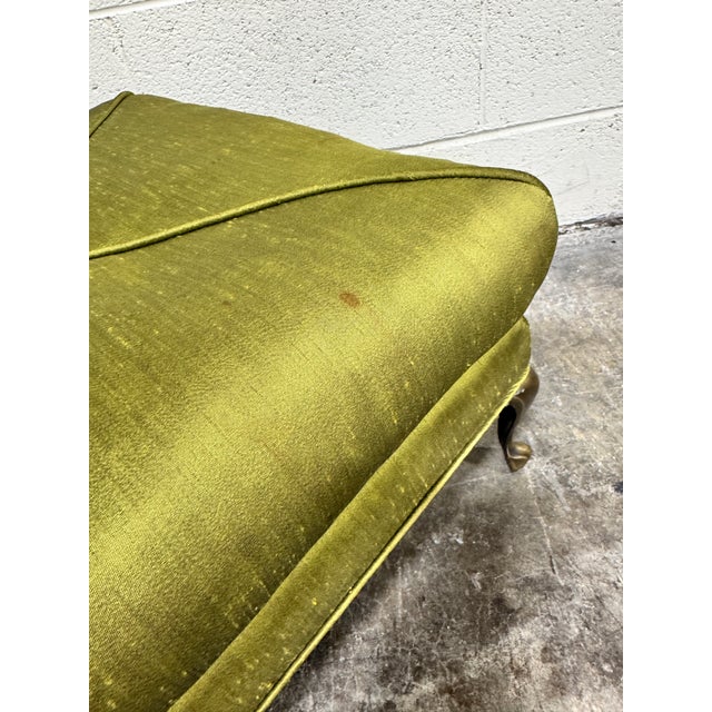 Hollywood Regency Olive Green Silk Button Tufted Footstools - A Pair For Sale - Image 11 of 12