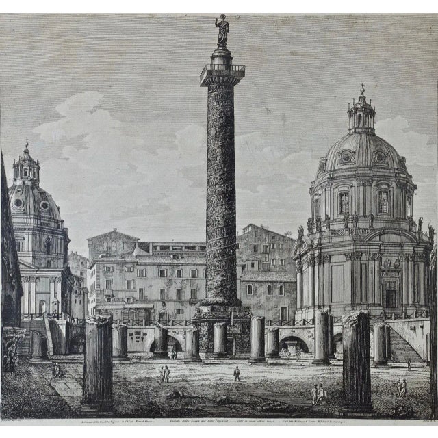 This early 19th century etching entitled "Veduta dello scavo del Foro Trajano" was created by Luigi Rossini and included...