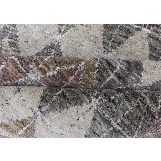 Modern Scandinavian Piled Gallery Rug in Ivory, Sage, Brown, and Soft Yellow For Sale - Image 13 of 14