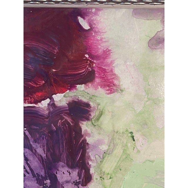Original abstract in Purple acrylic on paper in silver tone Bowen frame.