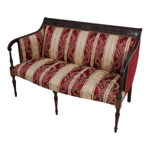Southwood Inlaid Sheraton Mahogany Damask Loveseat