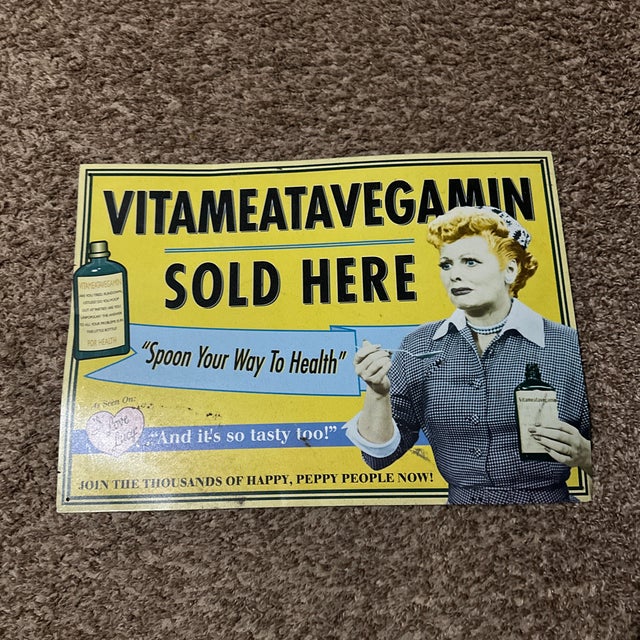 Mid 19th Century Farmhouse Decor Reproduction, Metal Sign of I Love Lucy For Sale - Image 4 of 4