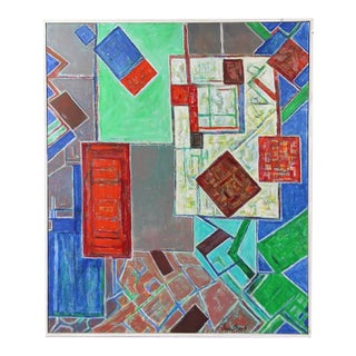 Abstract Expressionist Geometric Oil Painting on Canvas, Framed, Signed Jon Stark, 1992-1996 For Sale