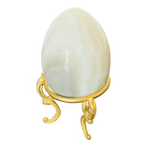 1960s Easter Gray Agate Stone Egg on Gold Stand